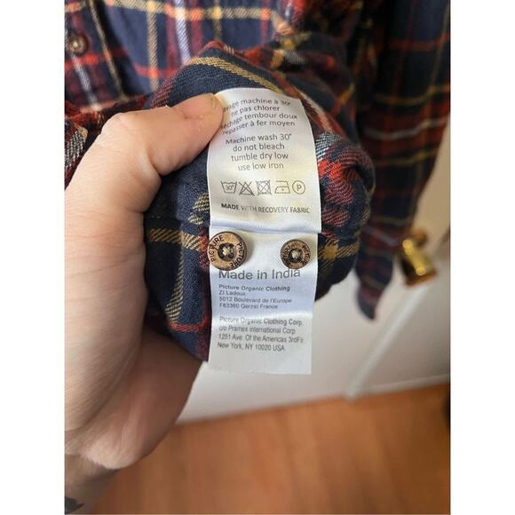 Picture Organic Clothing Blue Red Yellow Flannel Casual Button Down Mens Large - Picture 8 of 10